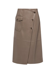 Nappa Wrap Skirt With Buttons | Brown