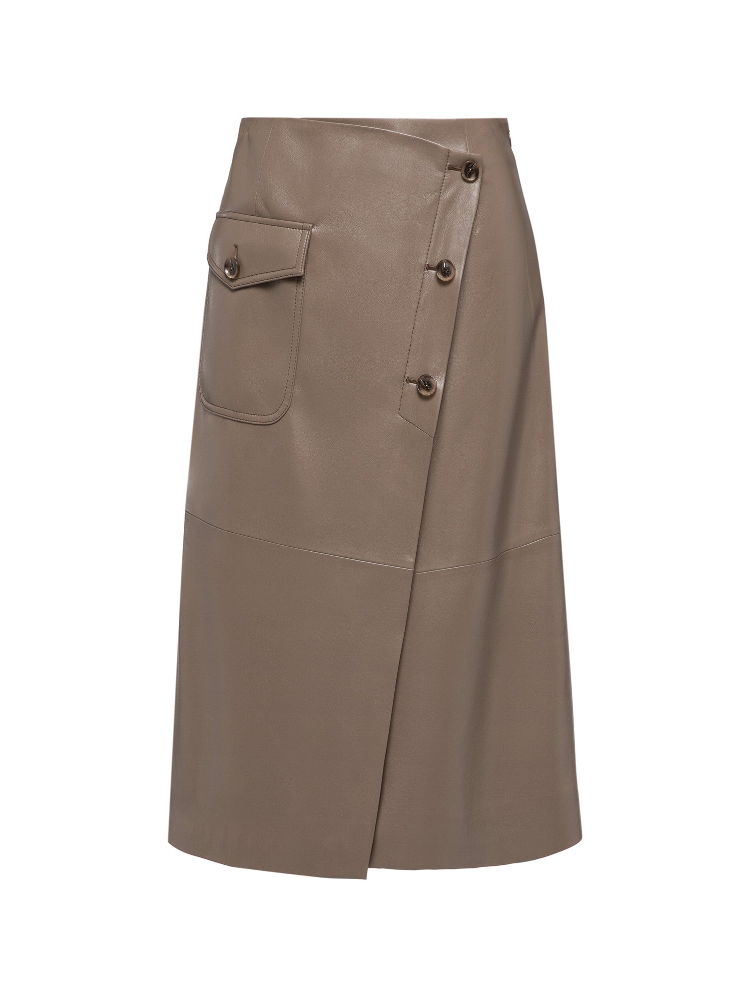 Nappa Wrap Skirt With Buttons | Brown