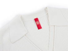 Button V-Neck Ribbed Knit Top | White