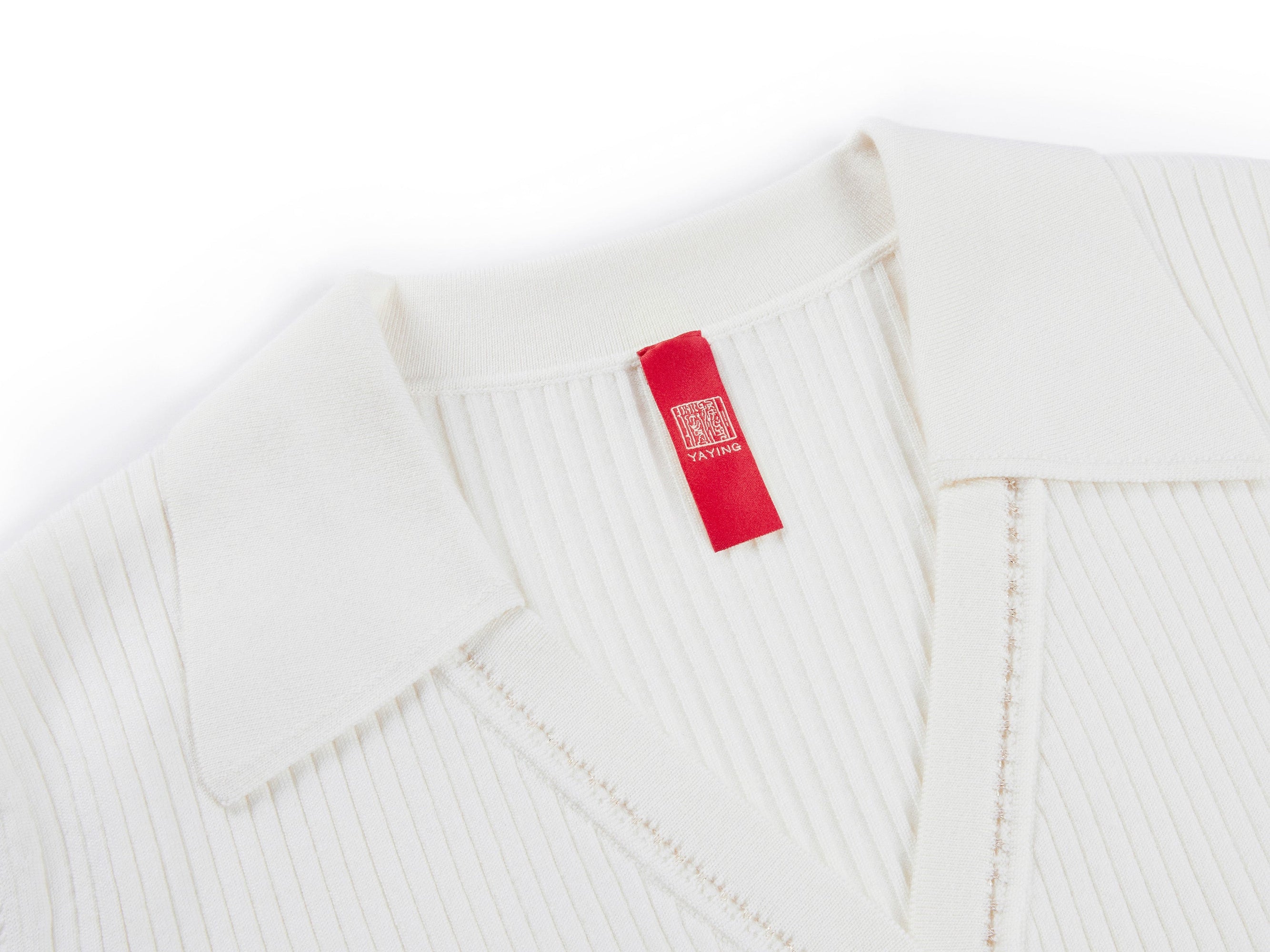 Button V-Neck Ribbed Knit Top | White