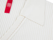 Button V-Neck Ribbed Knit Top | White