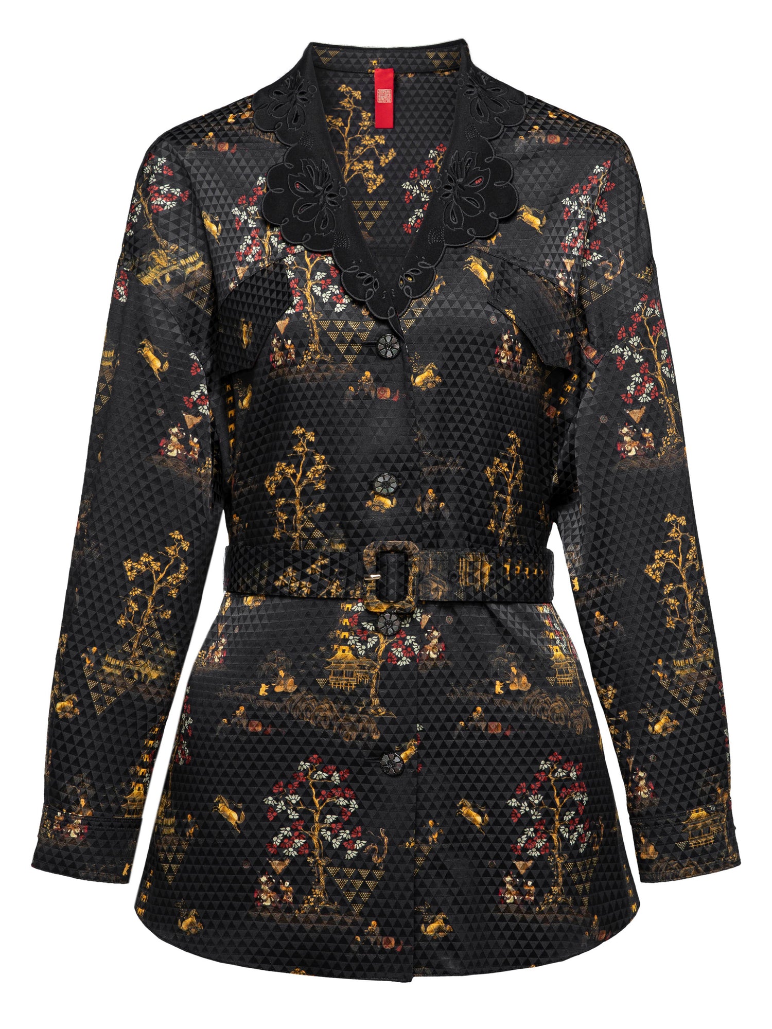Silky Printed Belted Blouse | Black