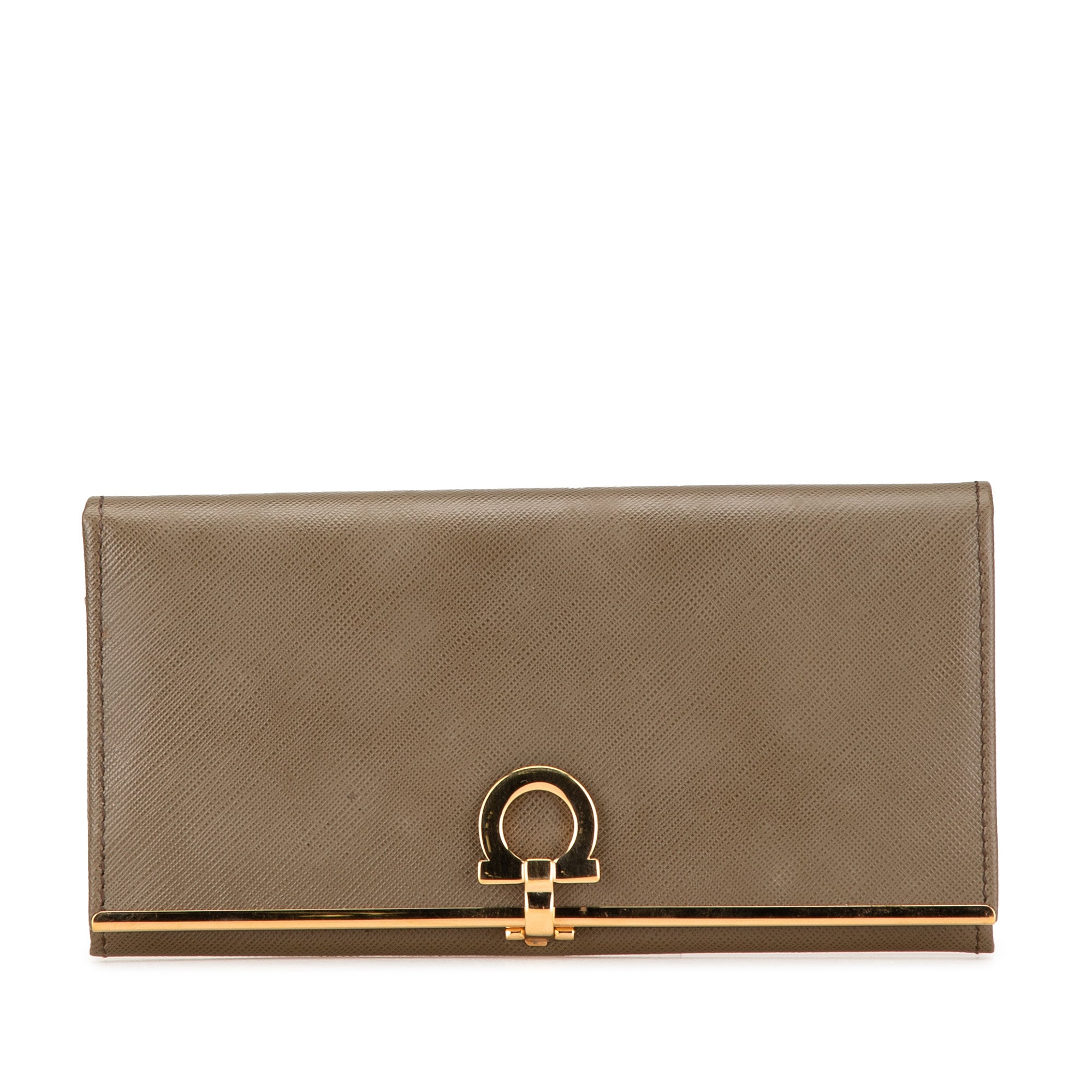 Ferragamo | Pre-Owned Gancini Leather Long Wallet | Brown
