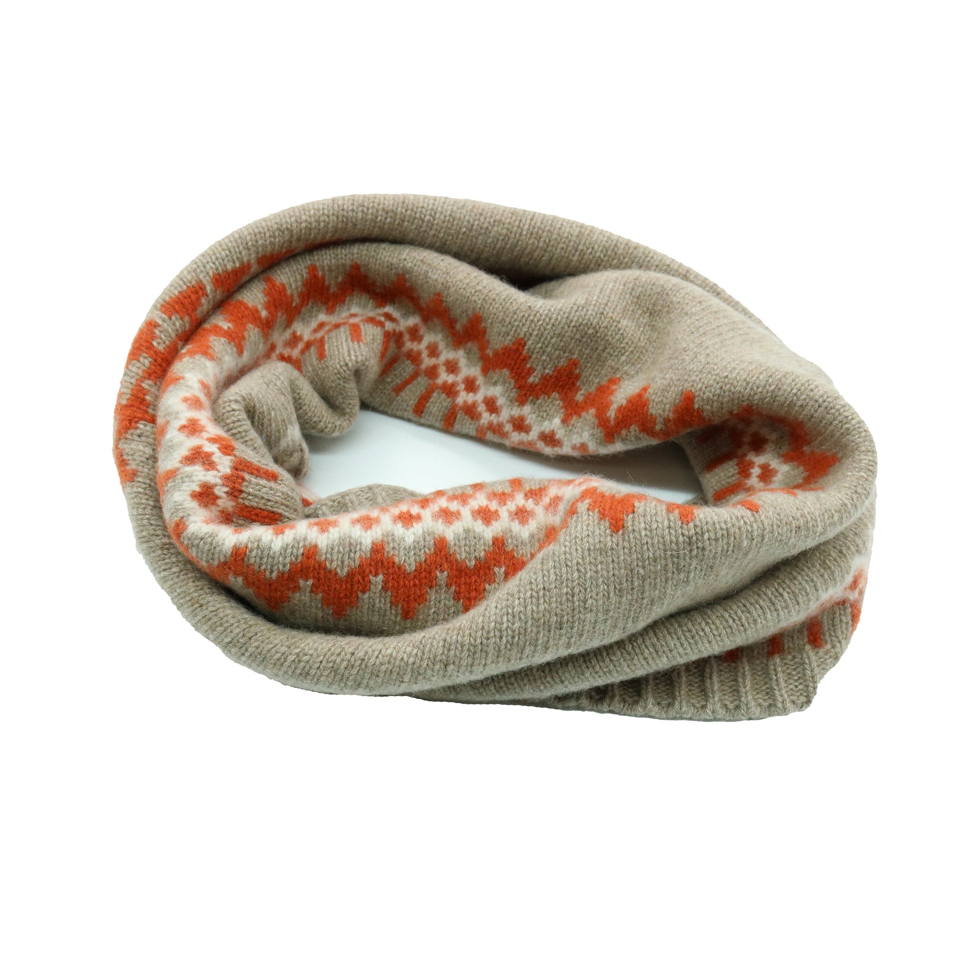 Cashmere Neck Warmer In Nordic Design | Nile Brown Combo