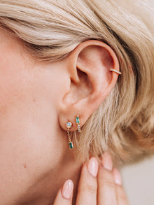 Cleo Carre Chain Drop Earrings | Australian Opal/Emerald | 14K Yellow Gold