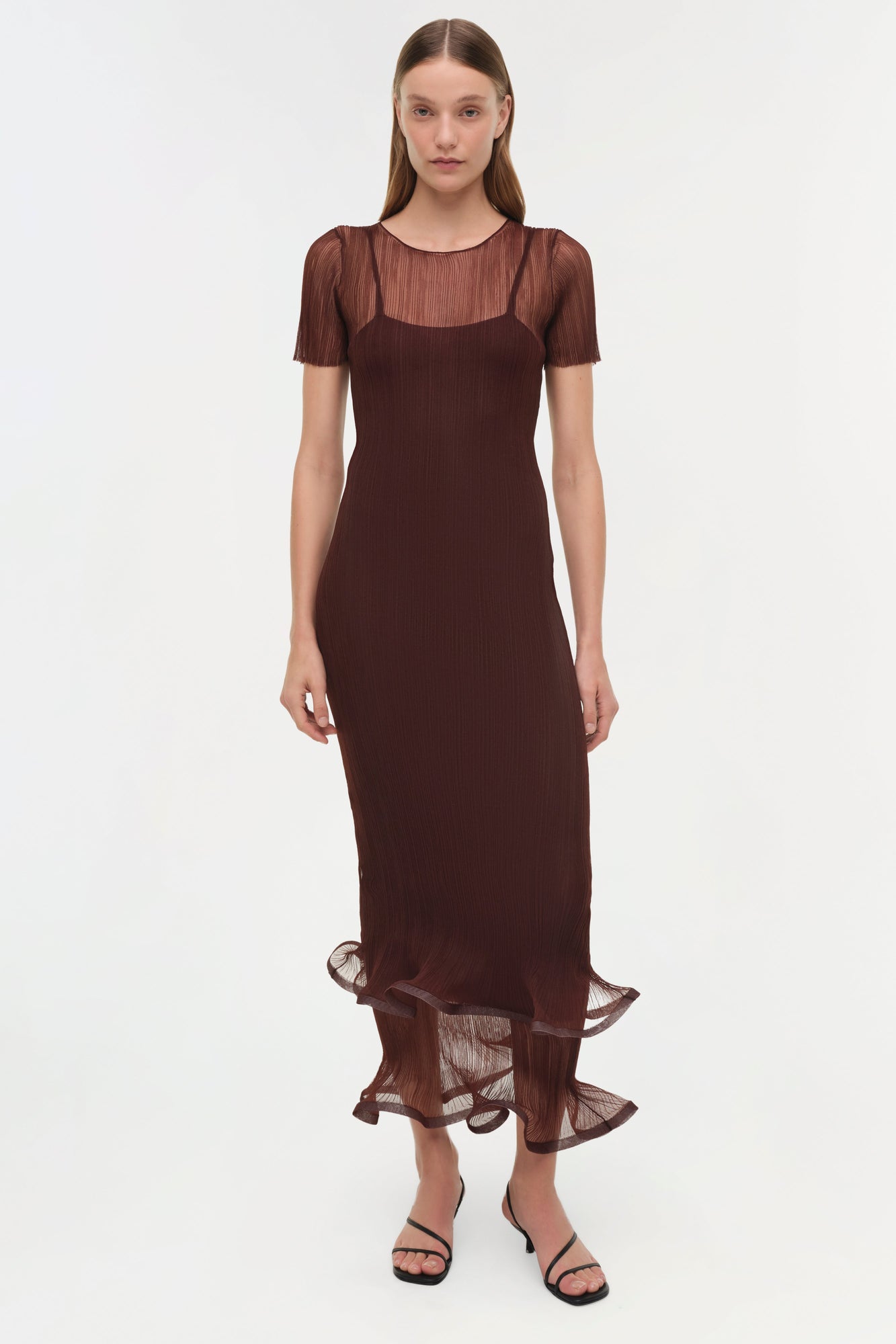 sheer pliss midi dress Rosetta Getty | Sheer Plisse Long Sleeve Dress | XS