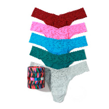 5-Pack Signature Lace Original Rise Thongs | Dark Pomegranate/Fiesta Pink/Fiji Blue/Dark Teal/Pearl Grey