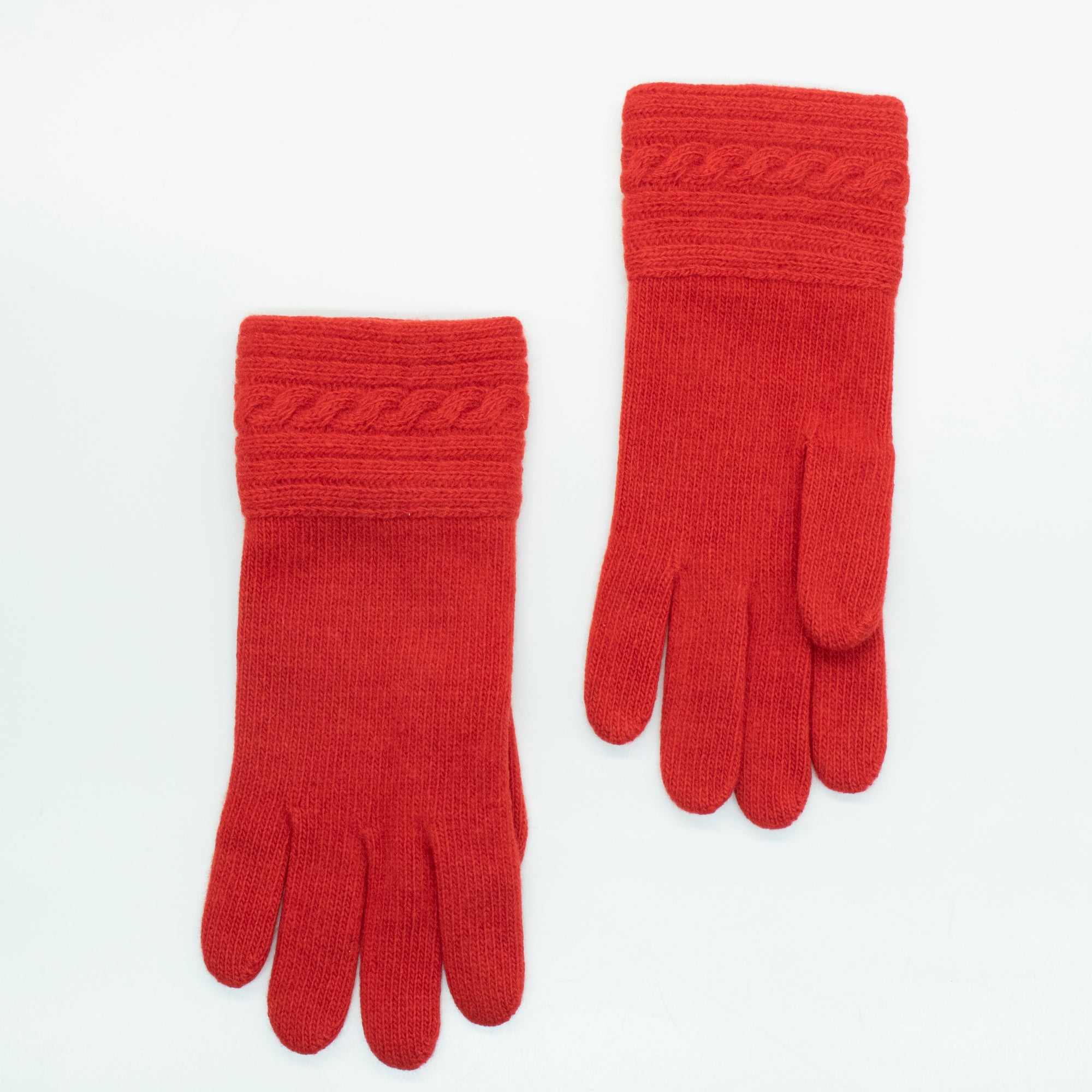 Womens | Cashmere Gloves with Cables | Fire Red