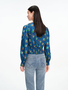 Mulberry Silk Printed Blouse | Blue