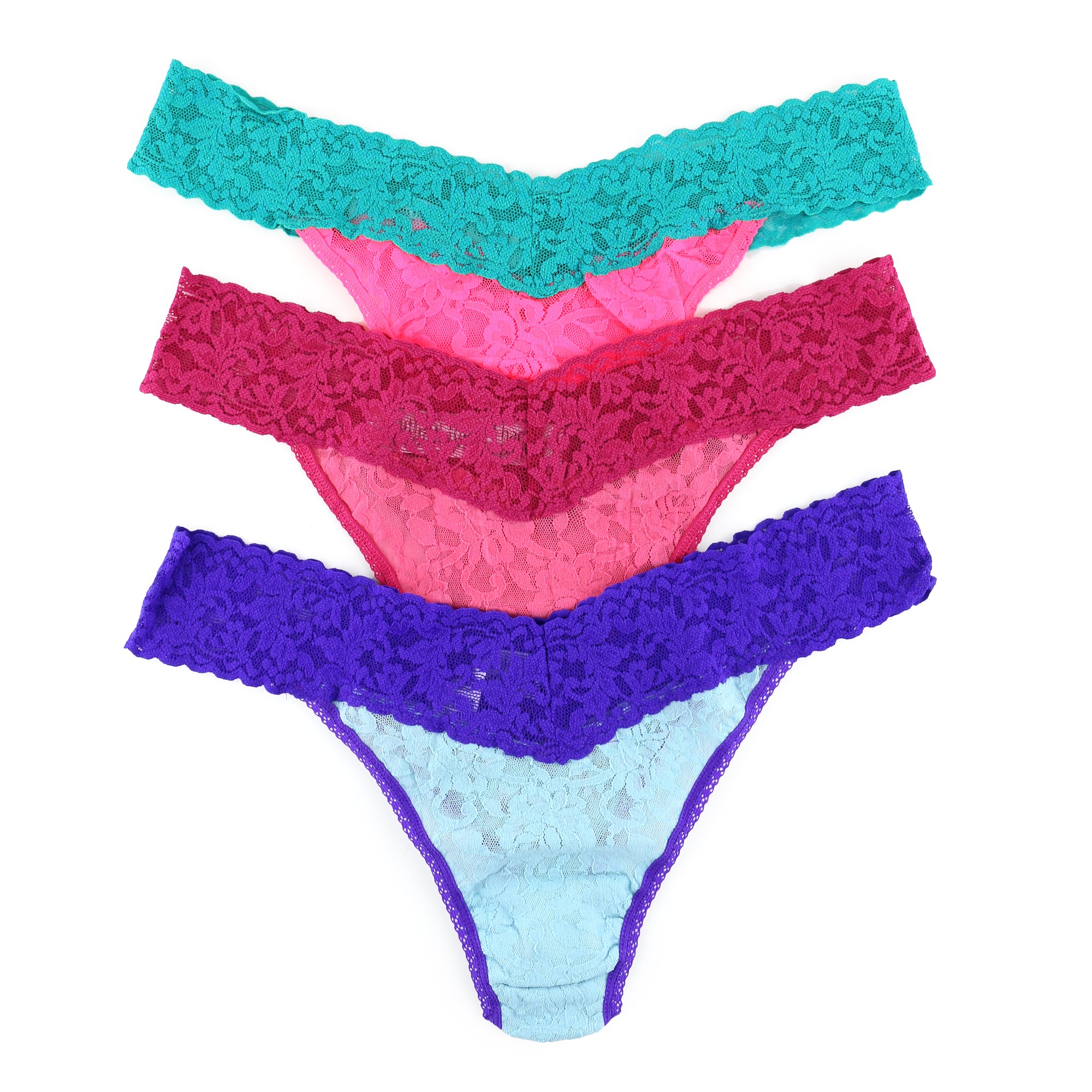 3-Pack Signature Lace Original Rise Thong | Srup/Sang, Rain Cloud Blue/Electric Purple, Tpun/Vtq2