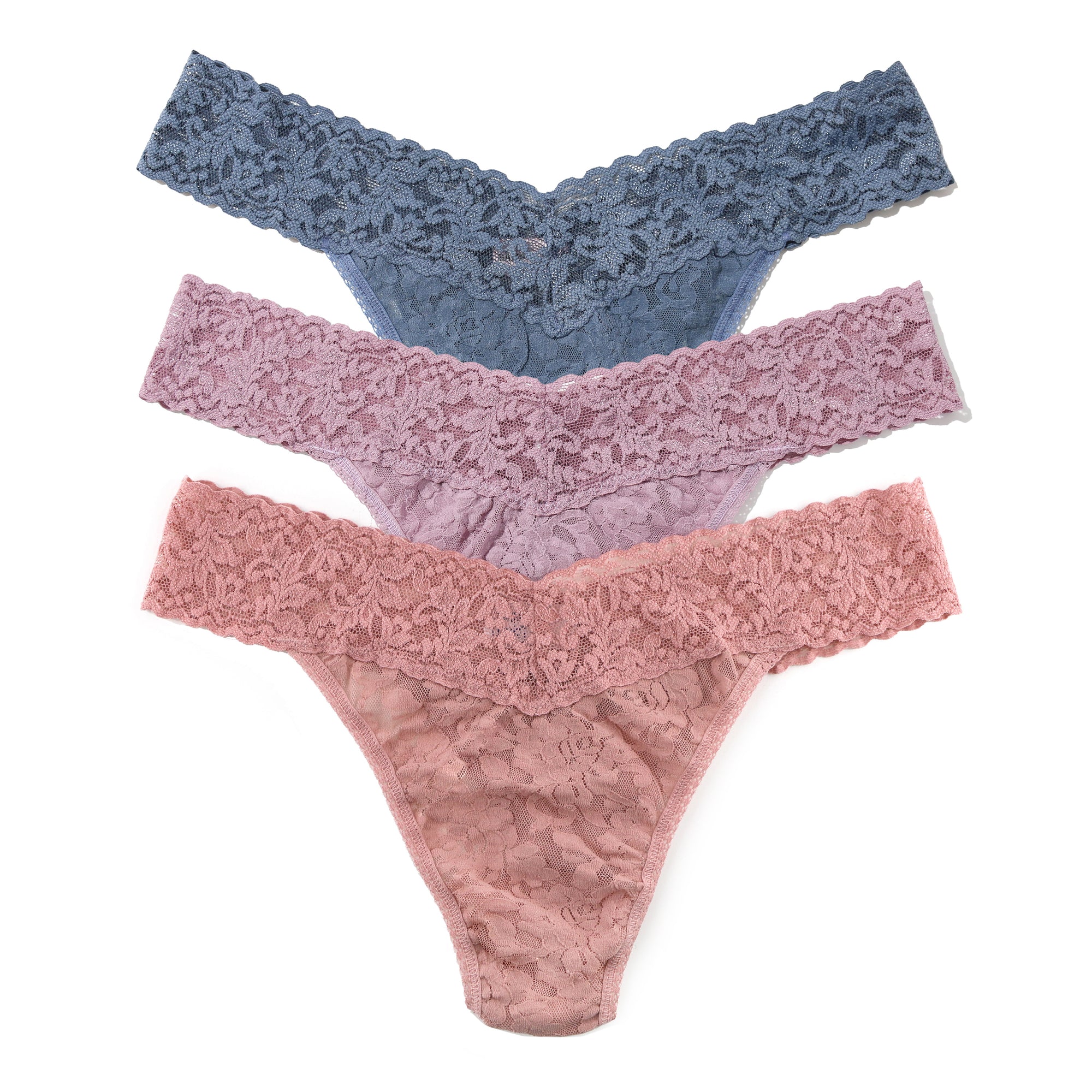 3-Pack Signature Lace Original Rise Thongs Cracker | Desert Rose | Water Lily | Tour Guide (Blue/Blue Stripe Cracker)