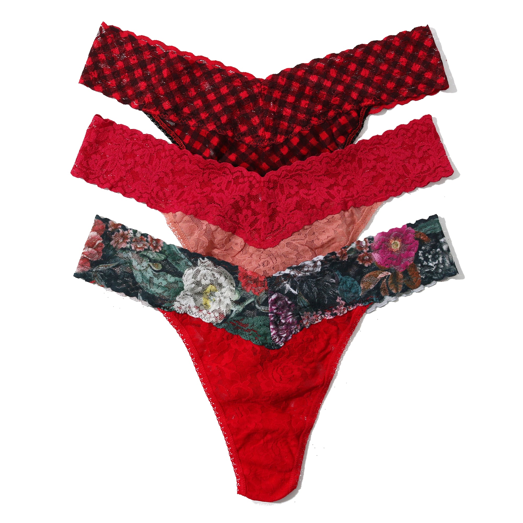 3-Pack Original Rise Thongs | Check Me Out, Himalayan/Showgirl, Red/Eden