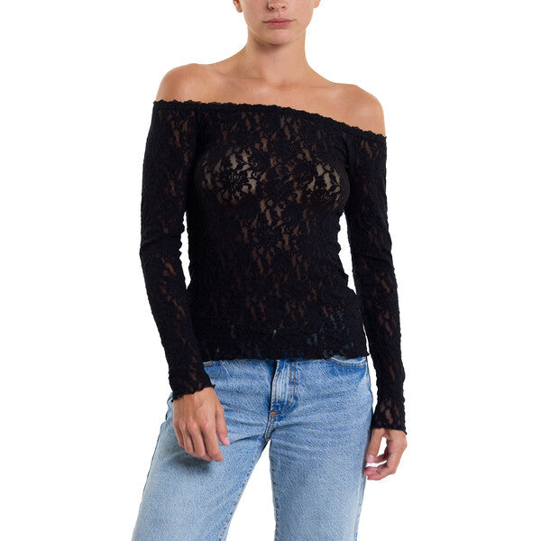 Signature Lace Off The Shoulder Top | Black