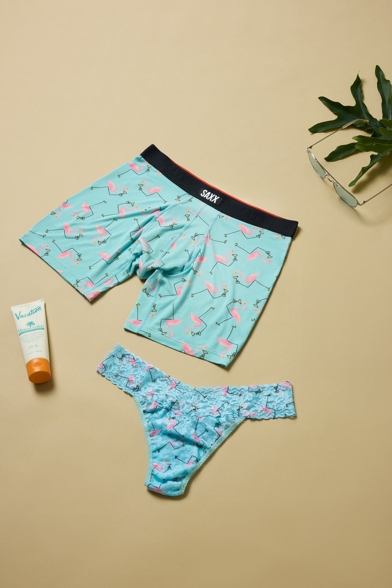 Signature Lace Original Rise Thong & Saxx Boxer Brief | Drinko Flamingo