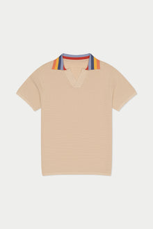 Striped Knit Polo | Beige