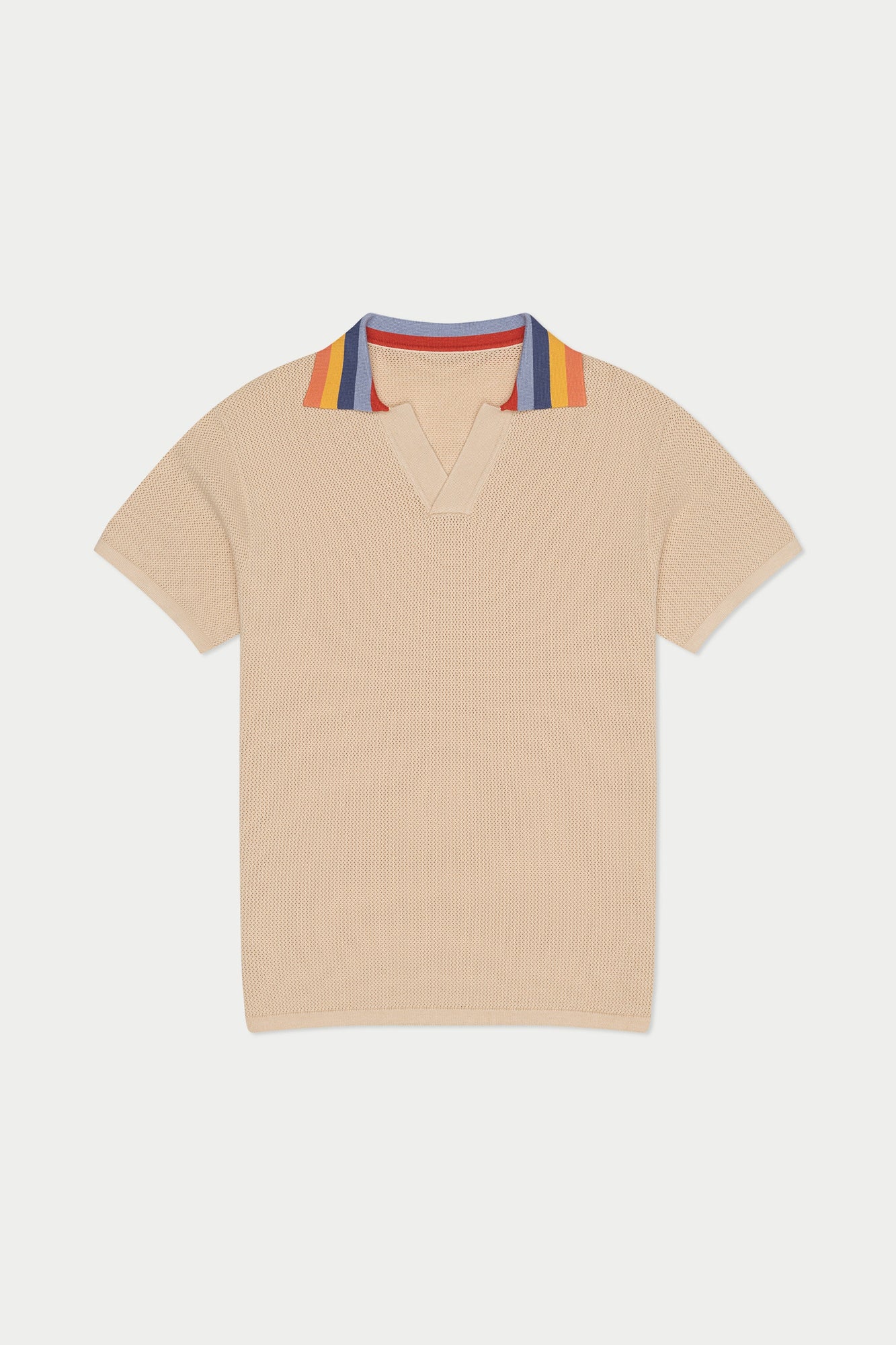Striped Knit Polo | Beige