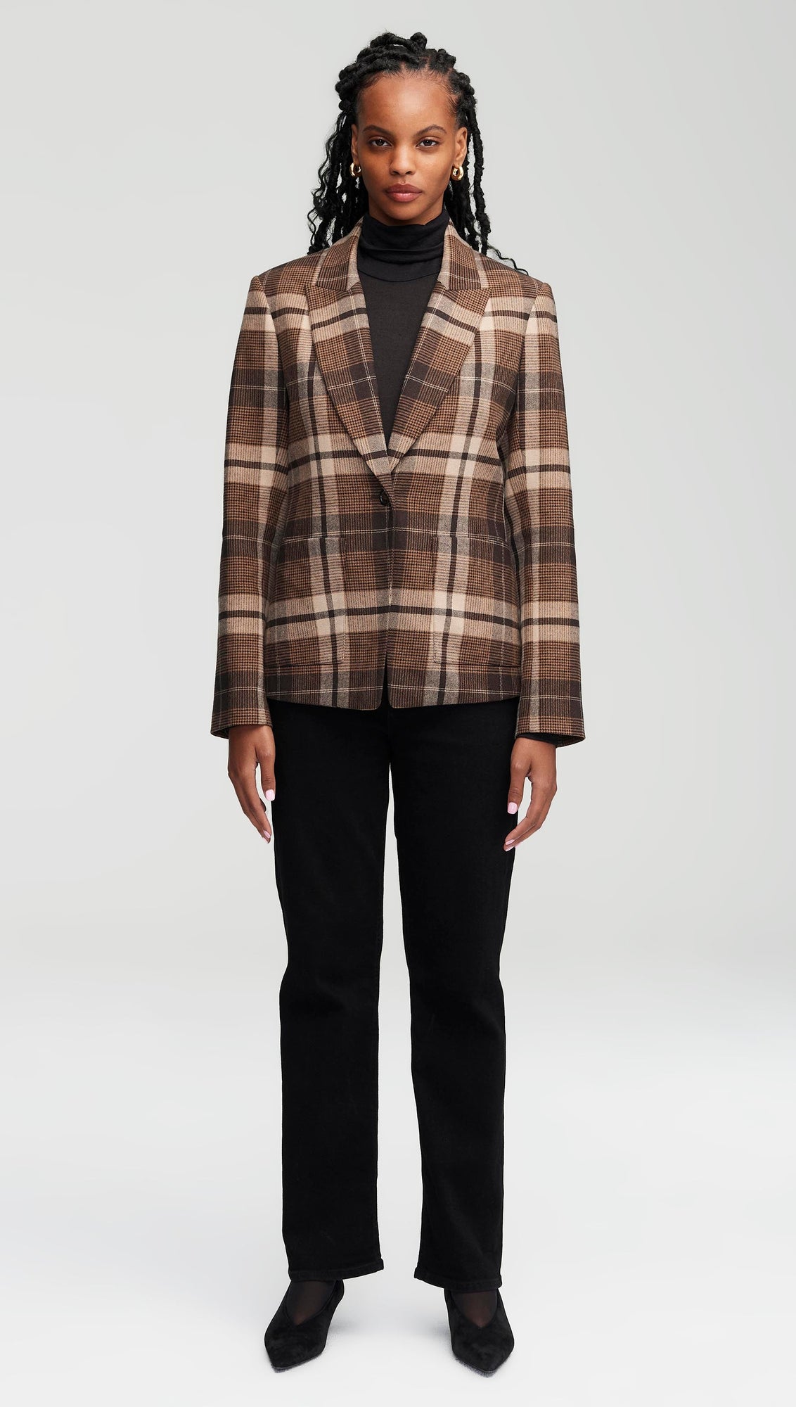 Patch Pocket Blazer in Wool Plaid | Brown Plaid