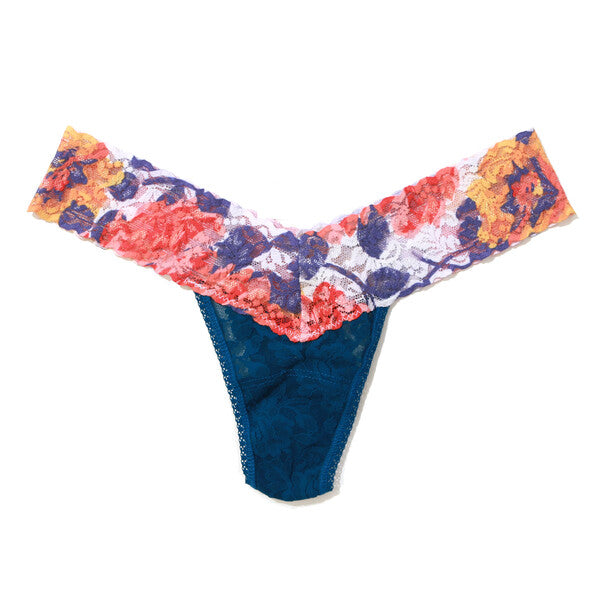 Signature Lace Low Rise Thong | Oxford Blue/Sunrise Blossom