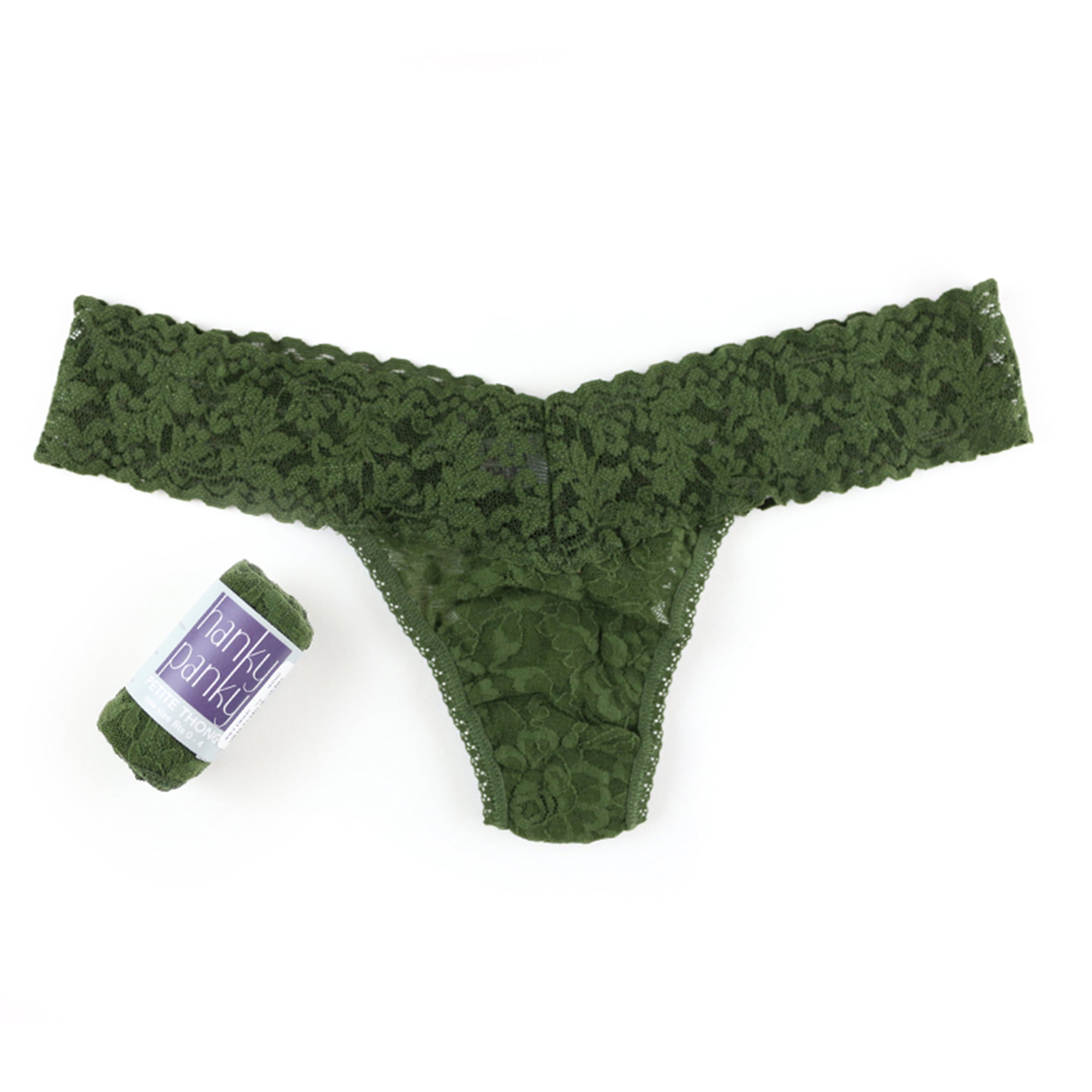 Petite Signature Lace Low Rise Thong | Woodland Green