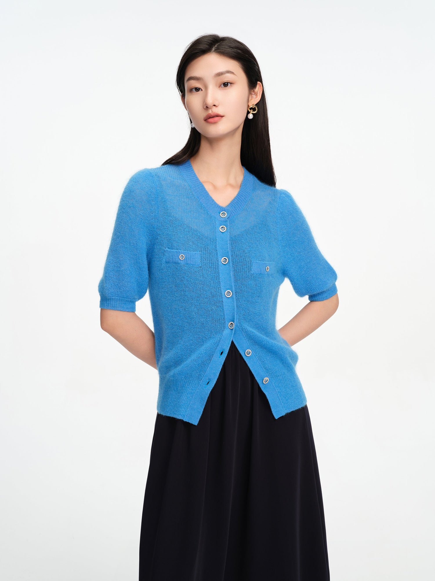 Short-Seleves Knit Cardigan | Blue