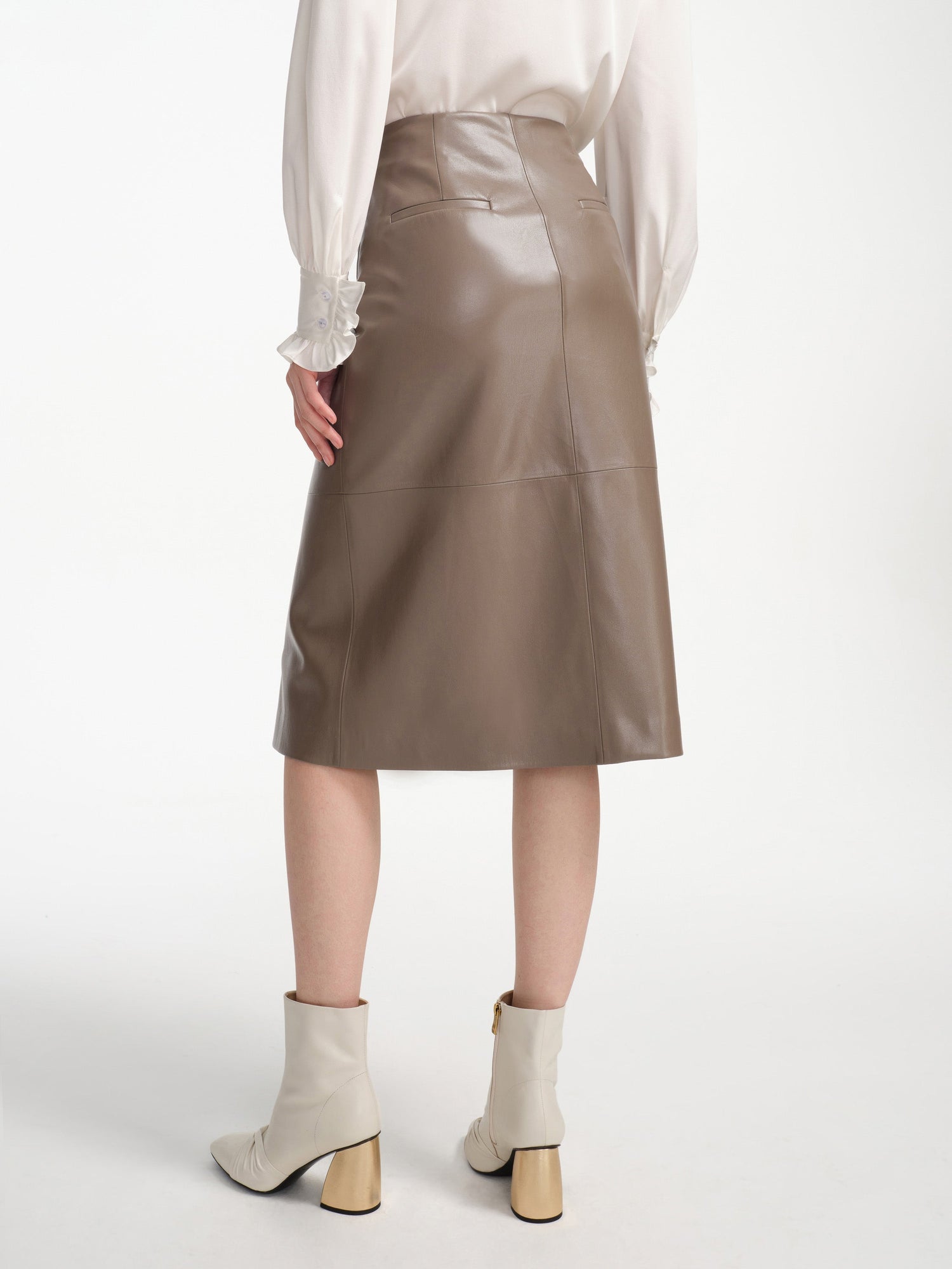 Nappa Wrap Skirt With Buttons | Brown