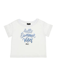Girls | Short Jersey T-Shirt | White/Sky Blue