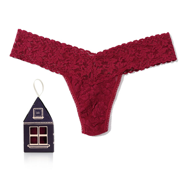Signature Lace Low Rise Thong Gingerbread House | Dark Pomegranate Red