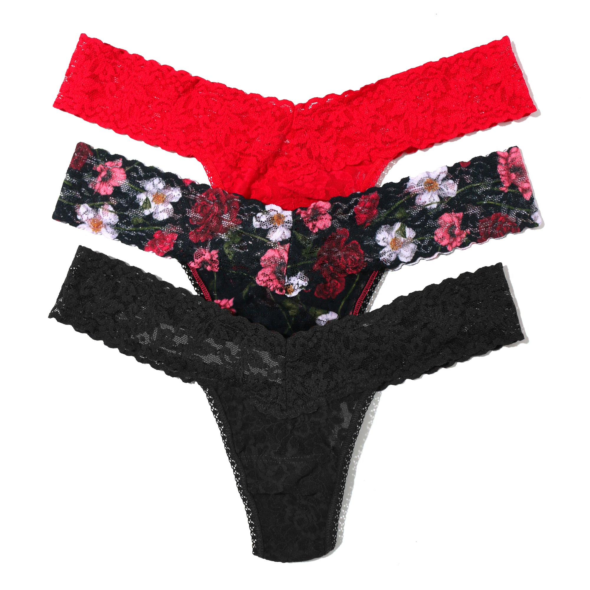 3-Pack Signature Lace Low Rise Thongs | Red/Am I Dreaming/Black