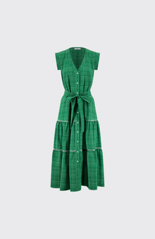 Stretch Seersucker Tiered Dress | Green