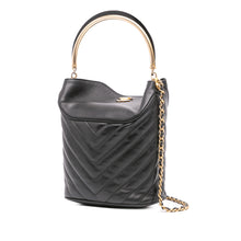 Chanel | Pre-Owned Quilted Chevron Lambskin Handle with Chic Bucket Bag | Black