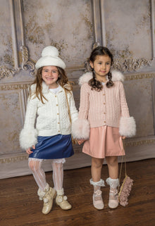 Baby Girls | Cableknit Faux Fur Cotton Cardigan | White