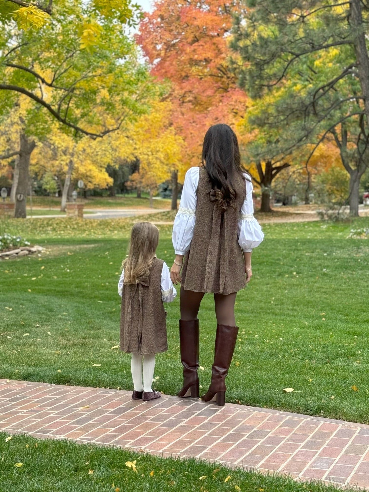 Women | Herringbone Tweed Mom Dress | Brown