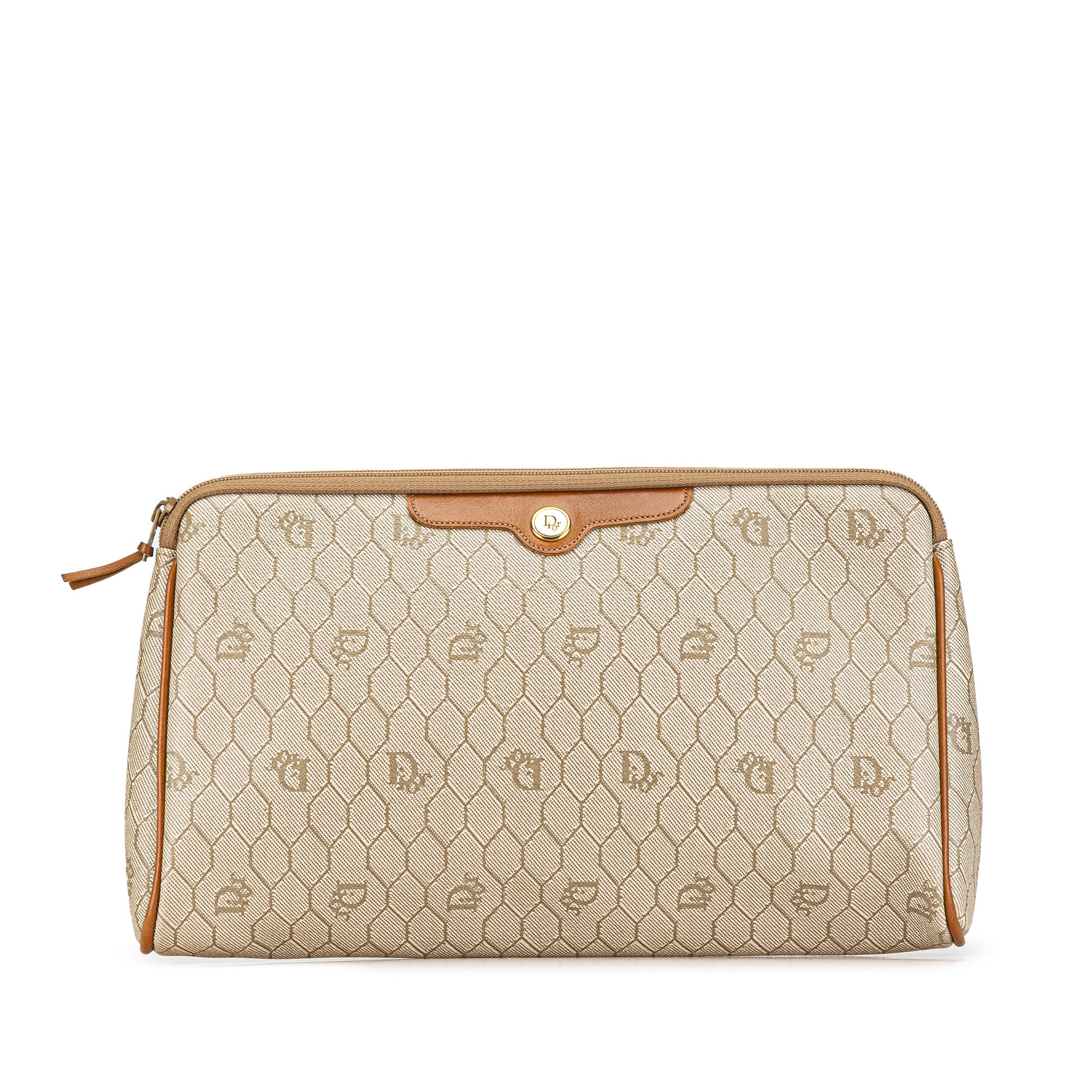 Dior | Pre-Owned Honeycomb Coated Canvas Clutch | Brown