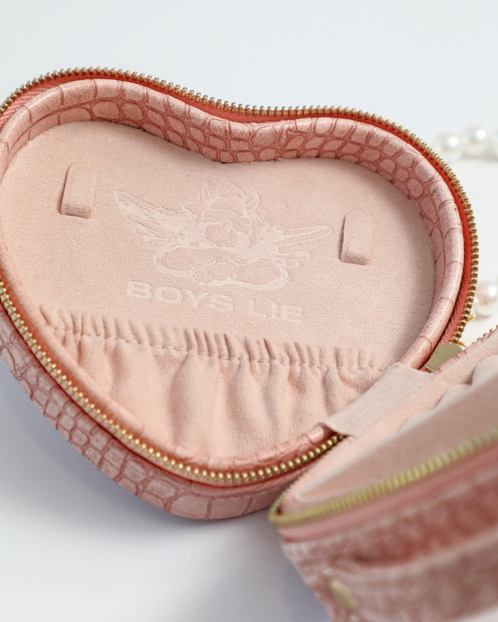 The Boys Lie Heart Jewelry Case | Pink | Faux Pearls