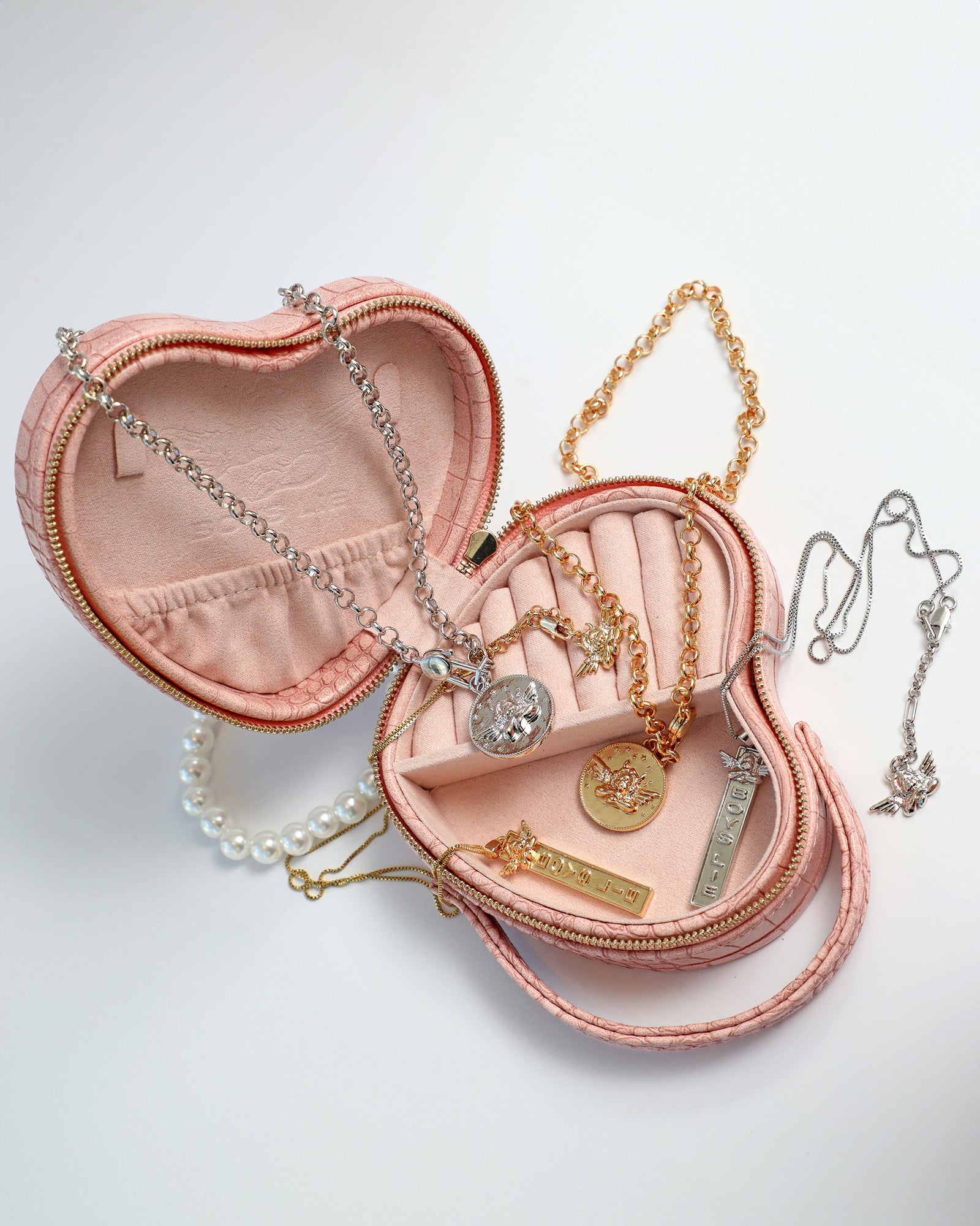The Boys Lie Heart Jewelry Case | Pink | Faux Pearls