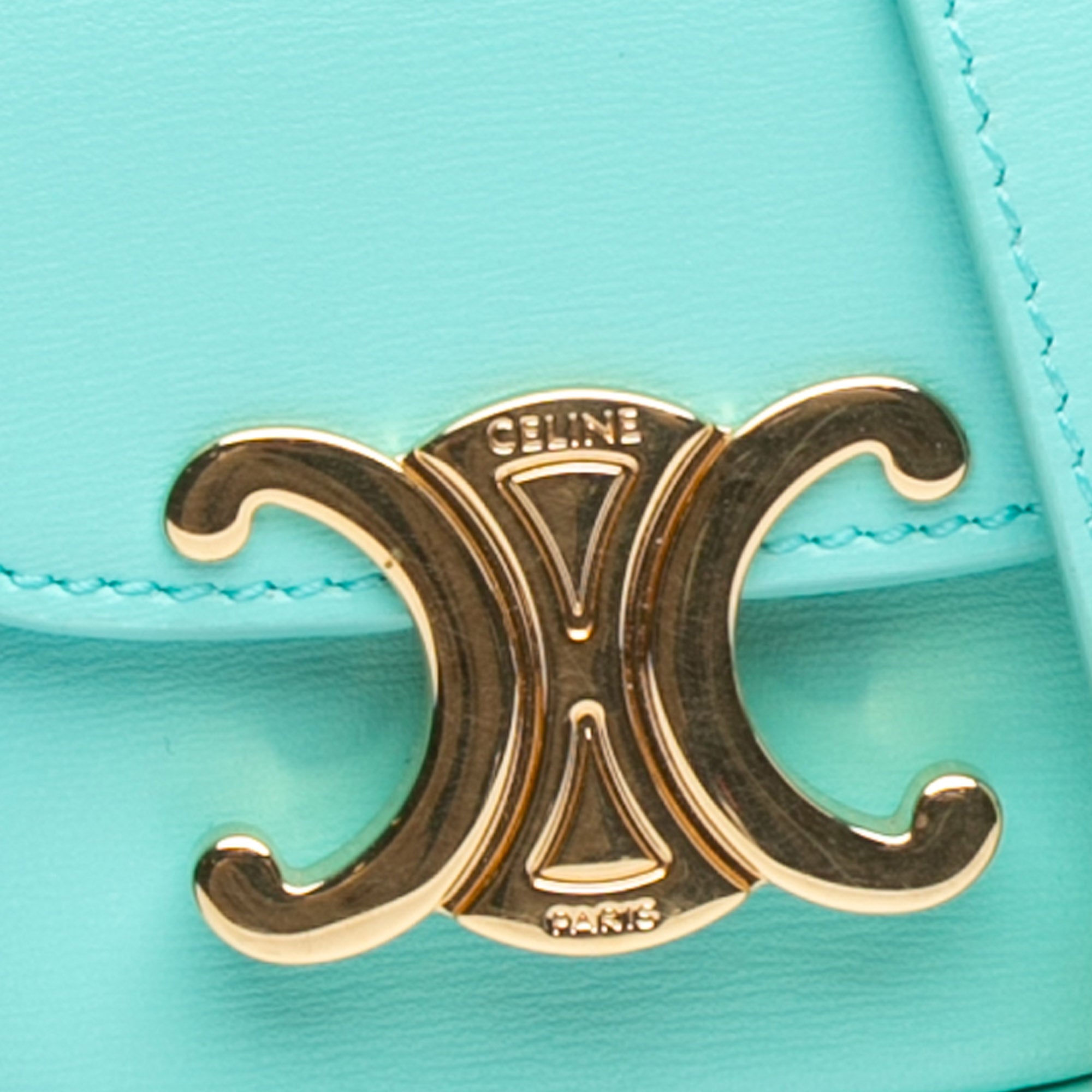 Celine | Pre-Owned Leather Triomphe AirPods Case with Strap - I | Blue/Turquoise