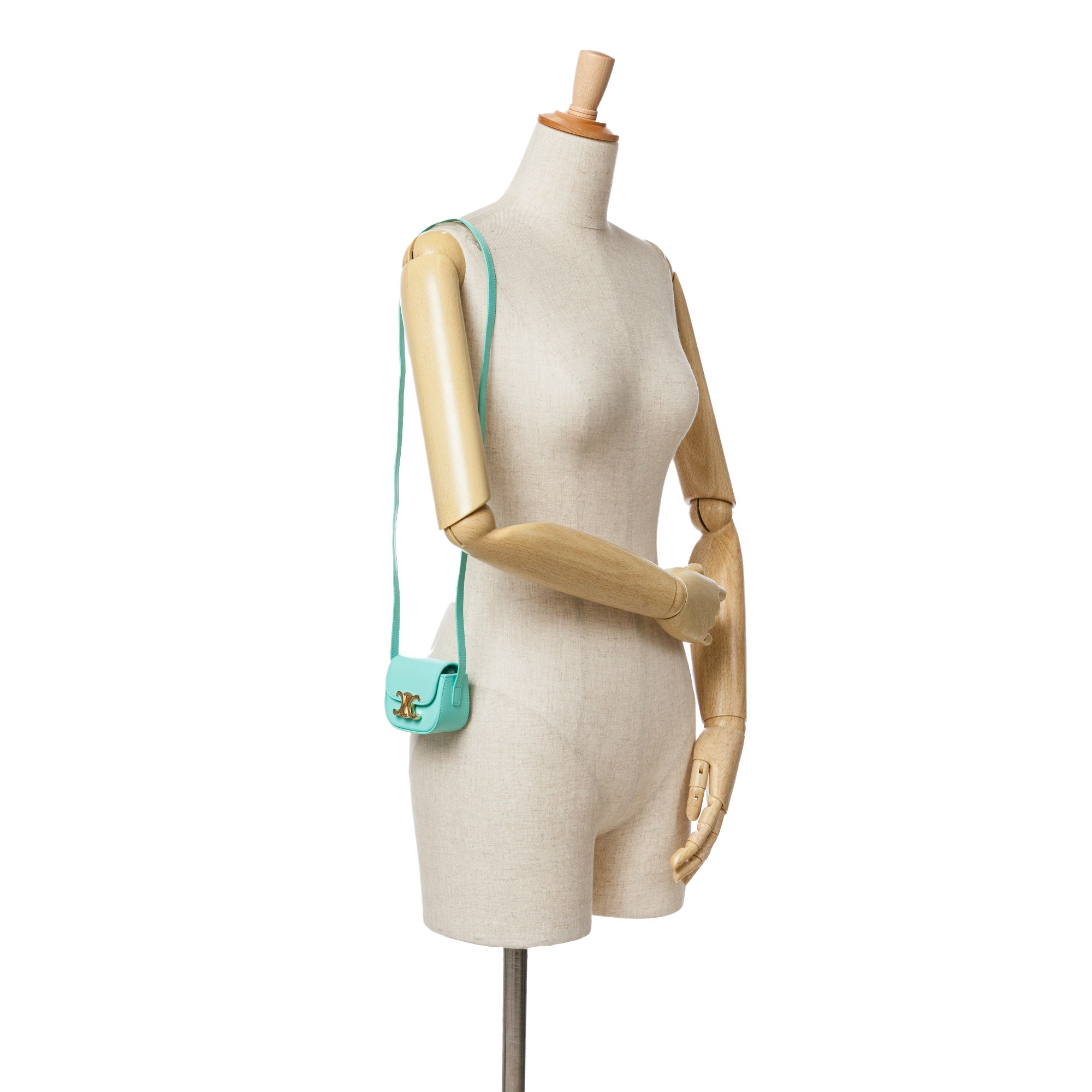 Celine | Pre-Owned Leather Triomphe AirPods Case with Strap - I | Blue/Turquoise