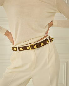 X Studded Belt | Chocolate/Gold