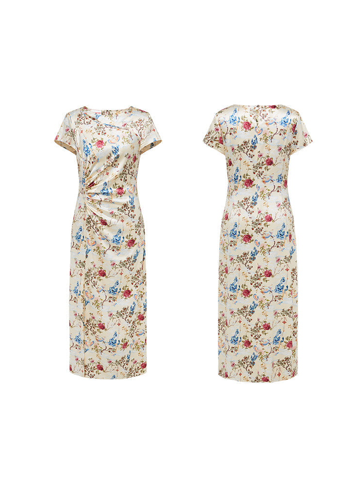 Silk High-Slit Maxi Dress | Beige