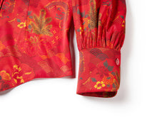 Chinese-Style Printed Belted Blouse | Red