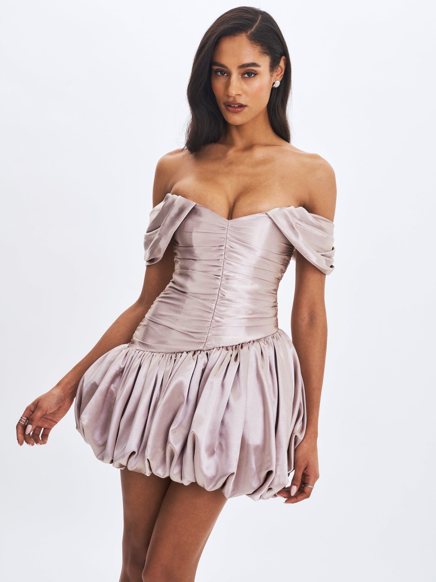 Miss Circle | Milena Ruched Asymmetrical Bubble Mini Dress