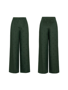Jacquard Straight Leg Side Slits Pants | Green