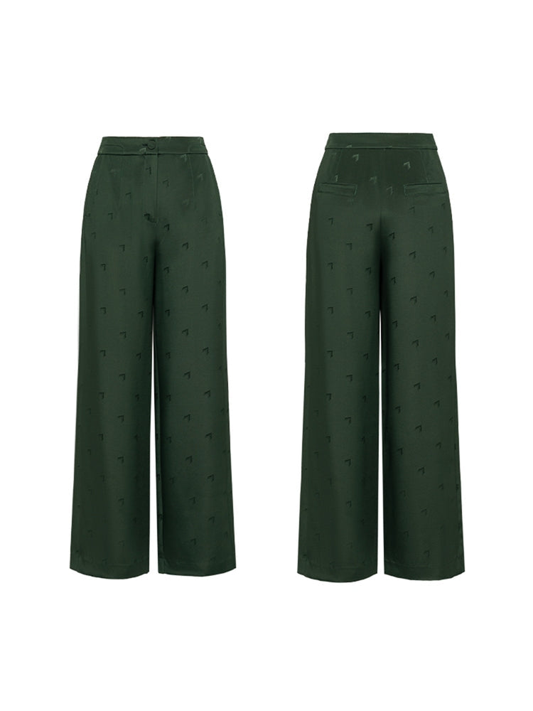 Jacquard Straight Leg Side Slits Pants | Green
