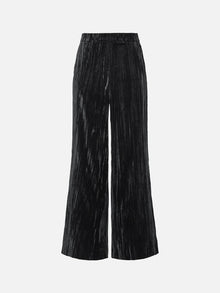 Velvet Pleated Wide Leg Pants | Black