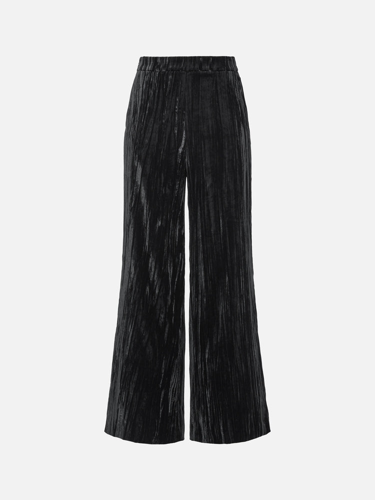 Velvet Pleated Wide Leg Pants | Black