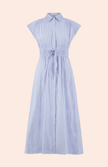 Striped Cotton Poplin Smocked Midi Dress | Cloud