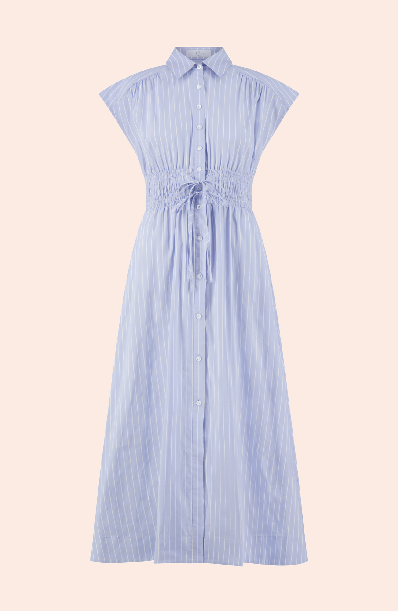 Striped Cotton Poplin Smocked Midi Dress | Cloud