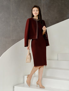 Elegant Pure Wool Dress | Wine Red