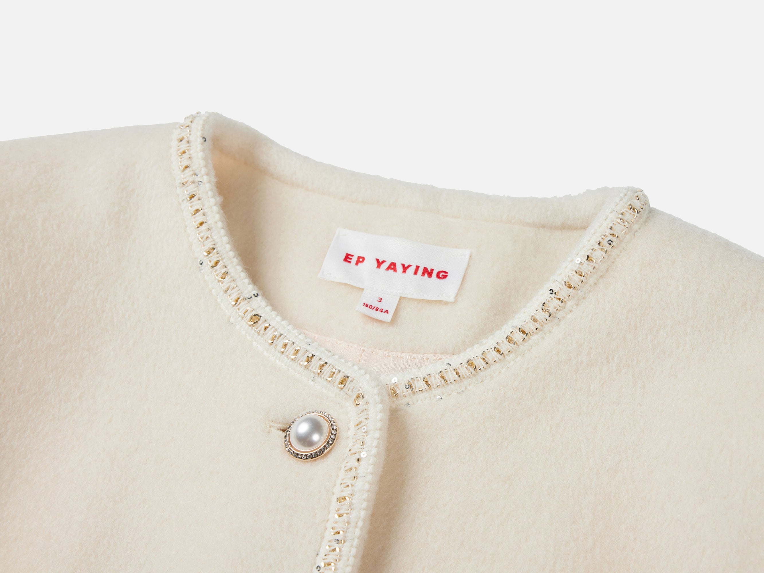 Trimmed Double Woolen Jacket | White