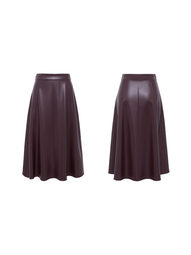 Leather A-Line Skirt | Wine Red